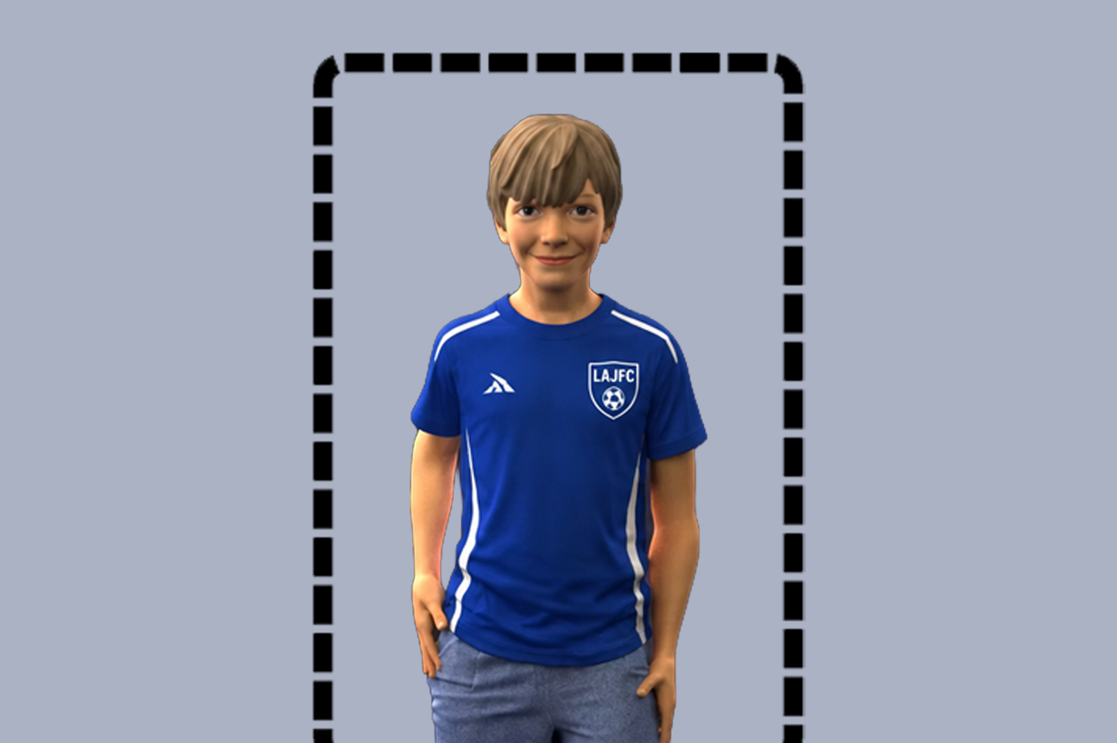 Example showing how an LAJFC player should be positioned for a photo